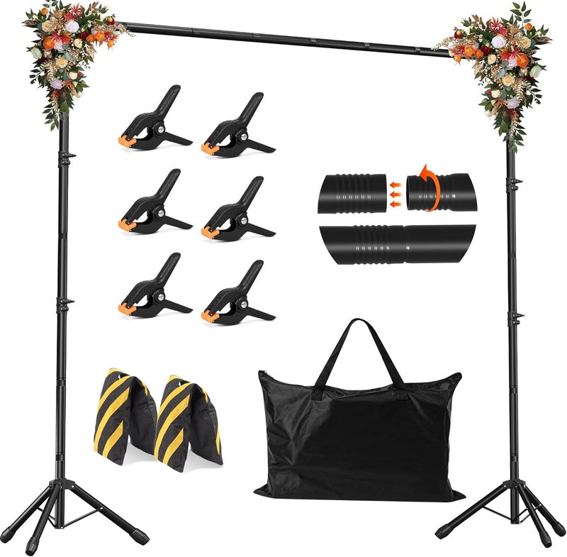 JSungo 10x8.5 FT Backdrop Stand for Parties, Adjustable Photo Backdrop Stand Kit with Carrying Bag, Portable Background Stand Backdrop for Wedding, Photoshoot, and Photo Studio - Image 1